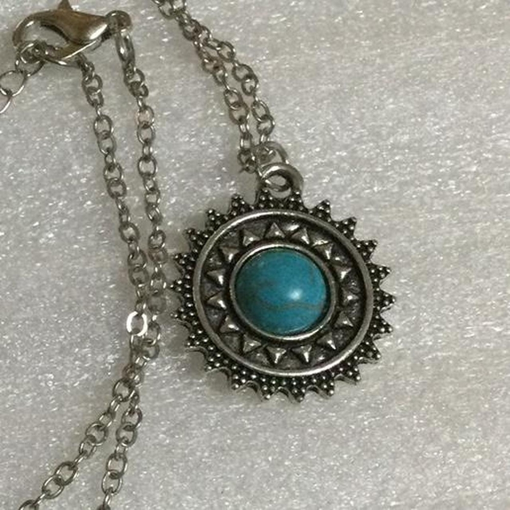 Silver and Blue Sunburst Necklace